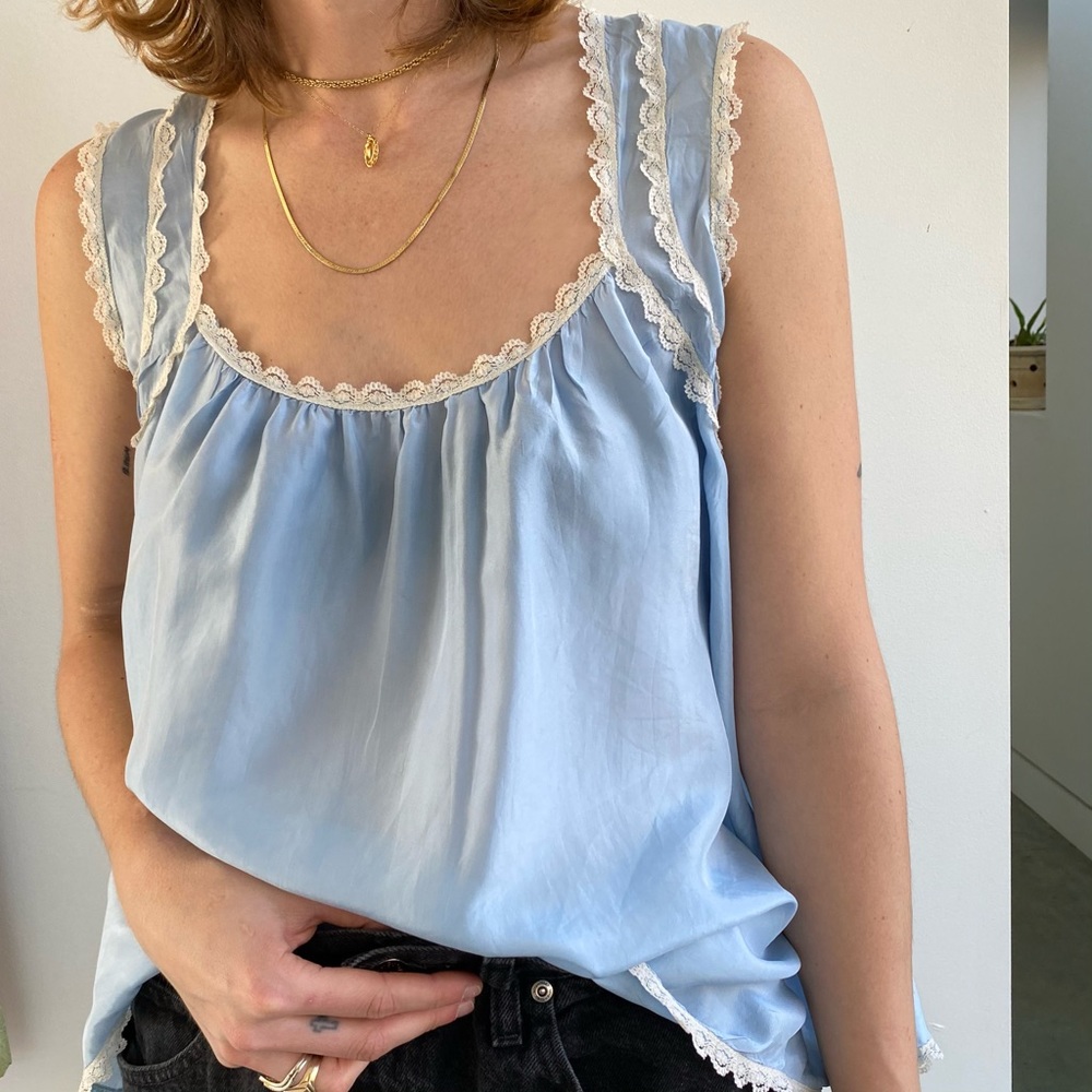 Blue Feather & Bone Silk Blouse - Size S (EUC)